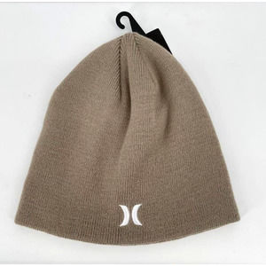 NWT - HURLEY Icon Staple Beanie in Tan with White Logo - One Size